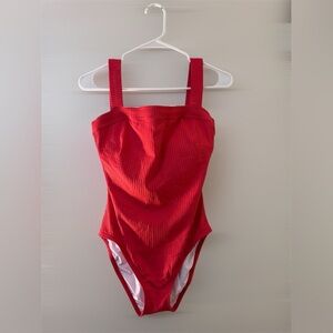 LOFT Beach Red Ribbed Swimsuit Size Medium New With Tags